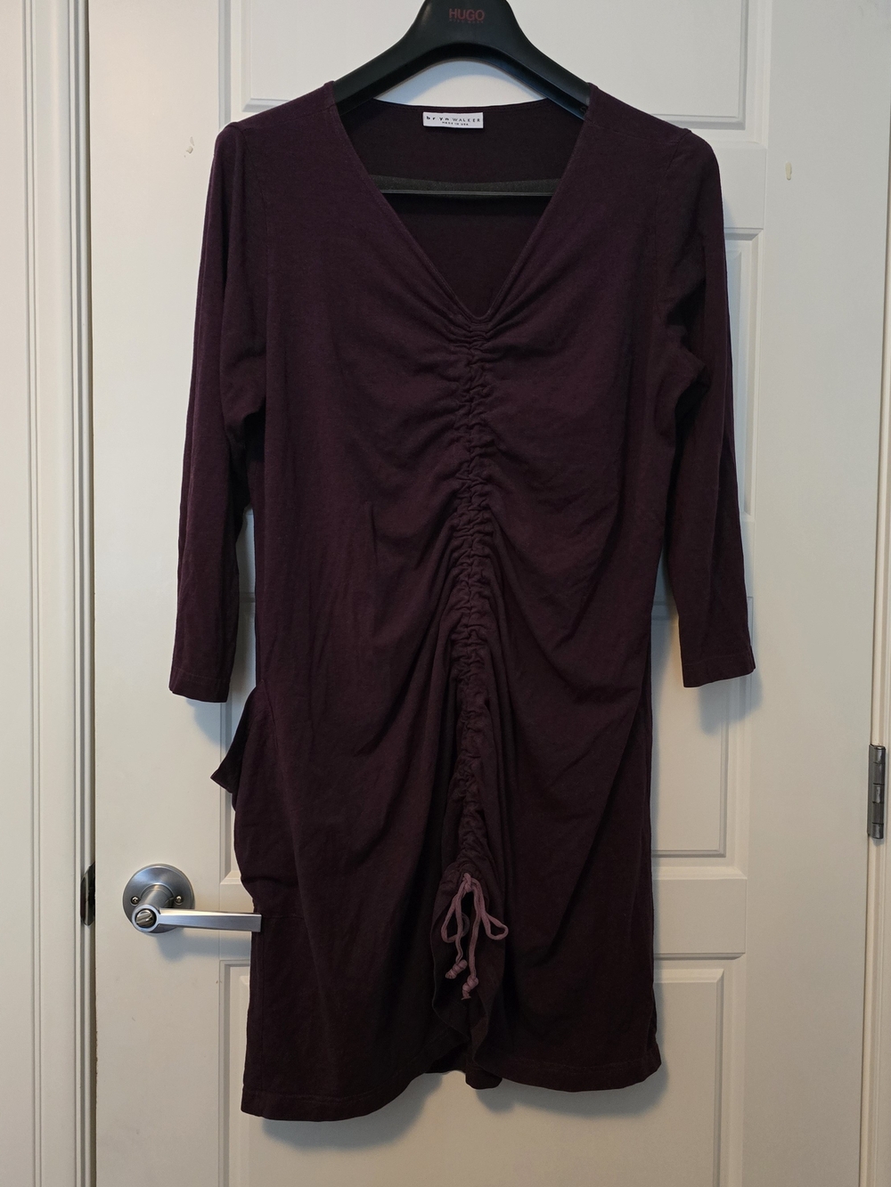 Bryn Walker Stylish Gathered Front V-Neck Dress - Plum